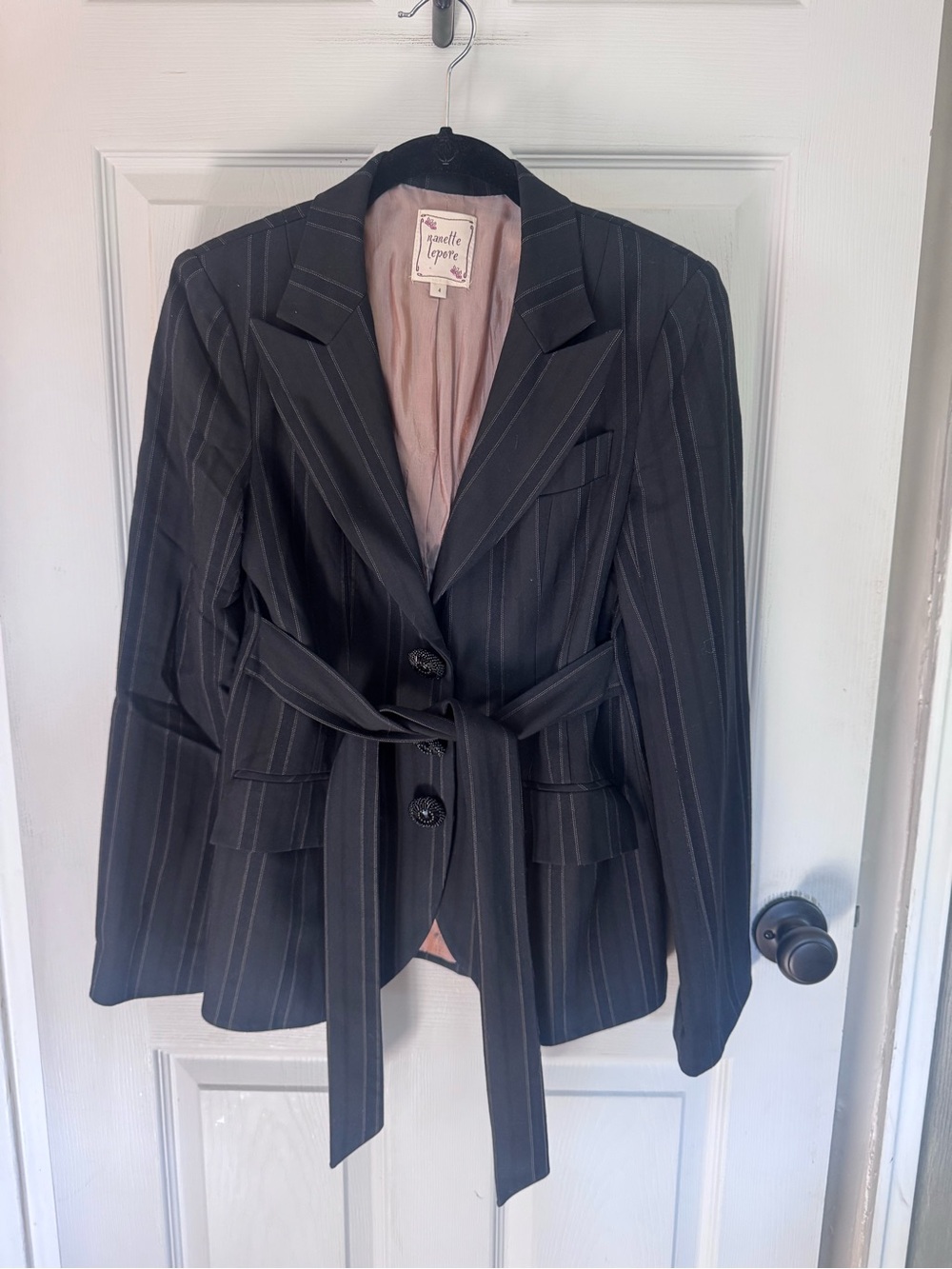 Vintage Y2K Nanette Lepore Belted Pinstripe Blazer